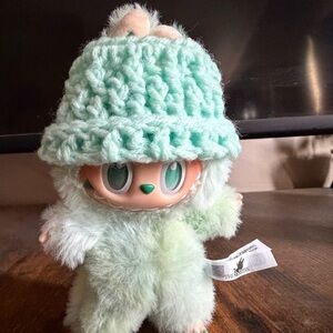 Mint Green Plush winter Hat for pop mart BIE Labubu dolls